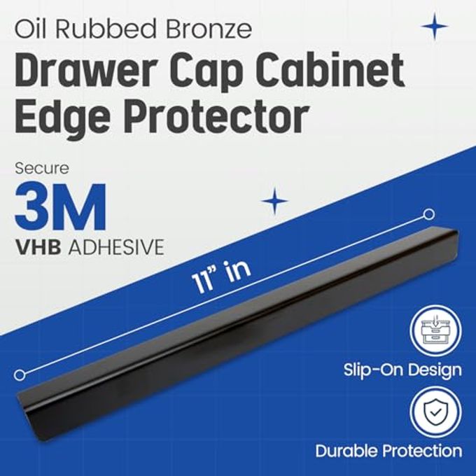 SEAR'D Stainless Steel Drawer Cap Protects Cabinet Edges from Damage. Slip-on Design with 3M Adhesive for a Secure fit. Fits 3/4" Thick or Less Doors and Drawers (Oil Rubbed Bronze, 11 Inch) - Image 3