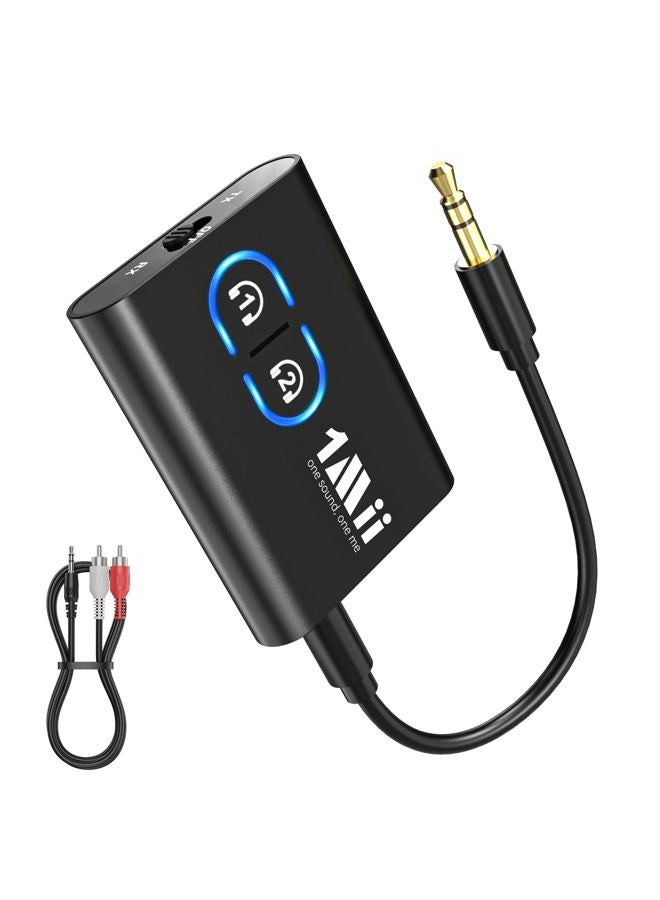 1mii مييلينك بلوتوث 5.0 جهاز إرسال واستقبال للتلفزيون إلى سماعات رأس لاسلكية، ارتباط مزدوج AptX منخفض الكمون مع صوت عالي الدقة، محول استقبال صوت بلوتوث Aux للاستريو المنزلي والطائرة، سهل التوصيل والتشغيل - Image 1