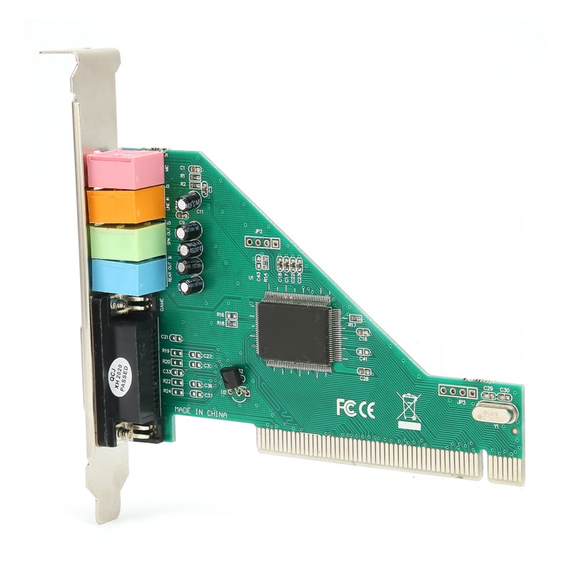 بطاقة صوت PCI مع شريحة CMI/HT8738  
نسبة إشارة إلى ضوضاء 120 ديسيبل  
تشغيل مزدوج الاتجاه بالكامل - بطاقة صوت داخلية للكمبيوتر بـ 4 قنوات  
متوافقة مع أنظمة Windows 98/2000/XP/NT - Image 5