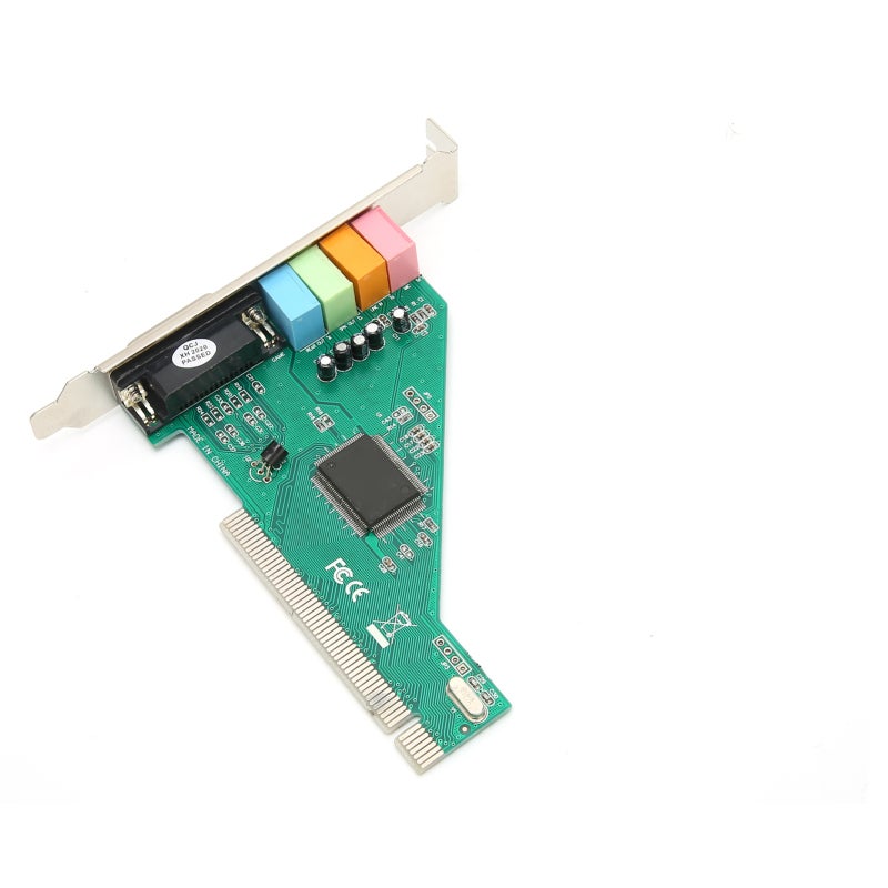 بطاقة صوت PCI مع شريحة CMI/HT8738  
نسبة إشارة إلى ضوضاء 120 ديسيبل  
تشغيل مزدوج الاتجاه بالكامل - بطاقة صوت داخلية للكمبيوتر بـ 4 قنوات  
متوافقة مع أنظمة Windows 98/2000/XP/NT - Image 1