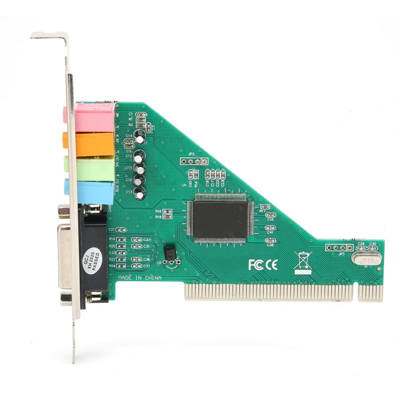 بطاقة صوت PCI مع شريحة CMI/HT8738  
نسبة إشارة إلى ضوضاء 120 ديسيبل  
تشغيل مزدوج الاتجاه بالكامل - بطاقة صوت داخلية للكمبيوتر بـ 4 قنوات  
متوافقة مع أنظمة Windows 98/2000/XP/NT - Image 4