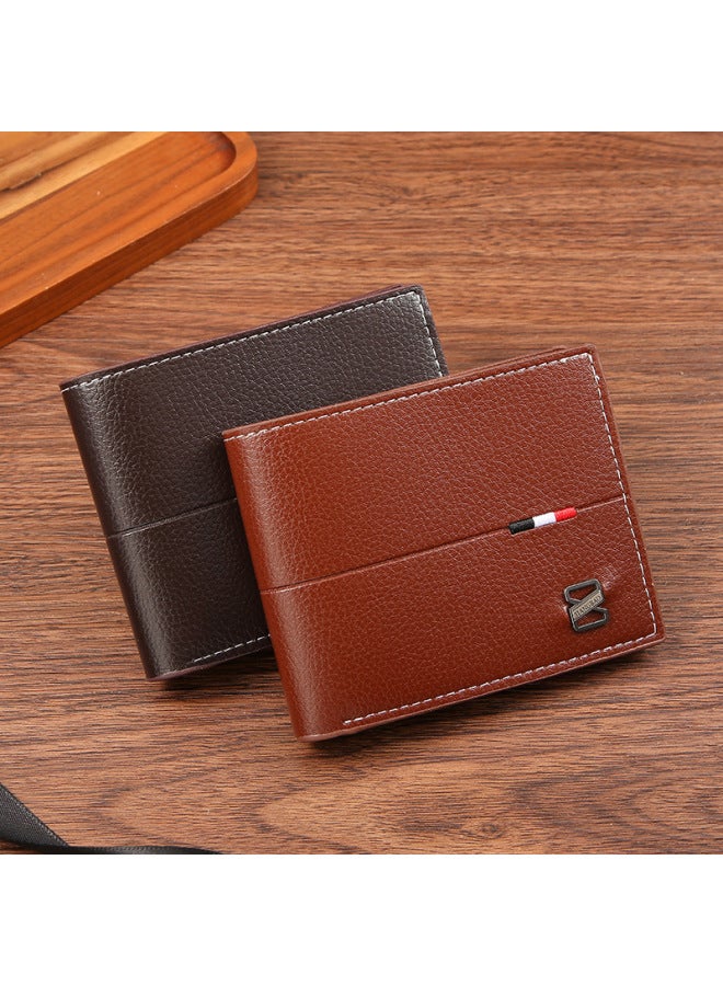 Men's Wallet Men's Short Wallet Men's Youth Simple Fashion Multi-card Flat Horizontal Wallet-Color:Black  - Image 2