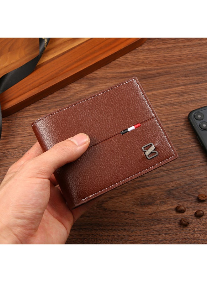 Men's Wallet Men's Short Wallet Men's Youth Simple Fashion Multi-card Flat Horizontal Wallet-Color:Black  - Image 4
