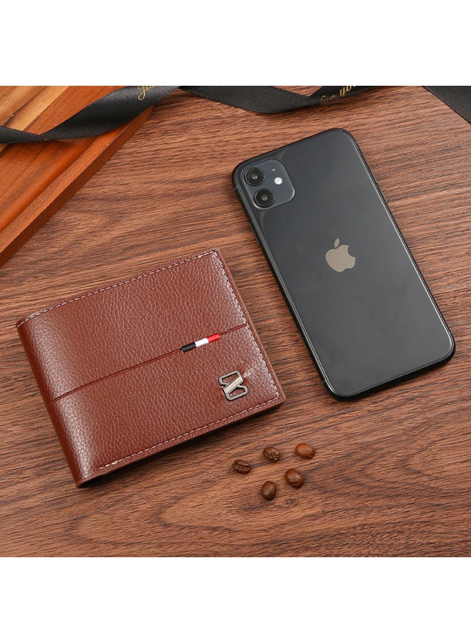 Men's Wallet Men's Short Wallet Men's Youth Simple Fashion Multi-card Flat Horizontal Wallet-Color:Black  - Image 5