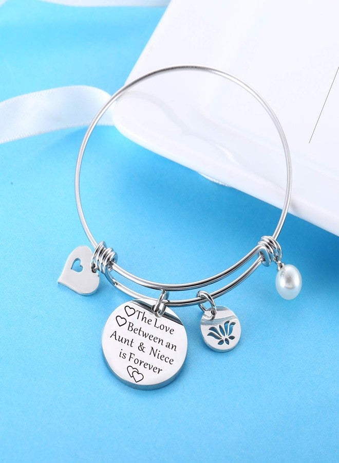 Nimteve Aunt Bracelet From Niece Nephew Bangle Bracelet Gifts For Auntie Nieces Jewelry Aunts Bangle (Style A - The Love Between an Aunt & Niece Is Forever) - Image 2