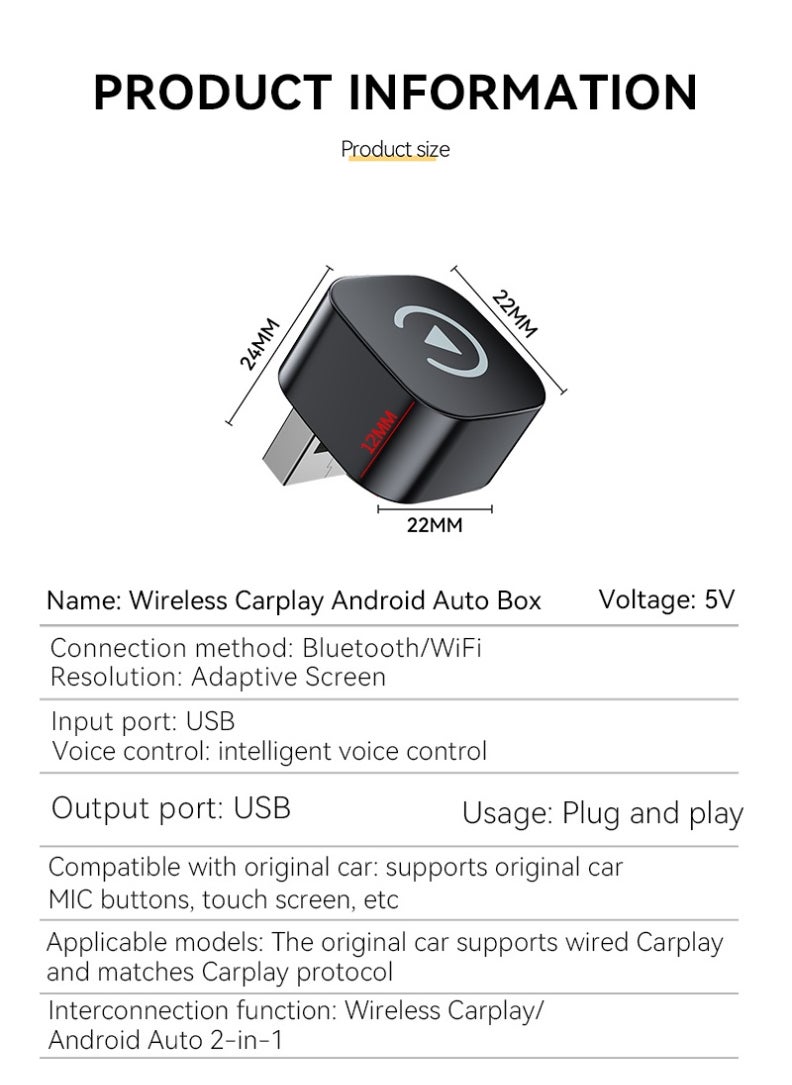 TUNKE 2-in-1 Wireless CarPlay & Android Auto Adapter – Bluetooth 5.0 + 5G WiFi, Plug & Play USB Dongle (Silver) for Cars with Wired CarPlay System  - Image 2