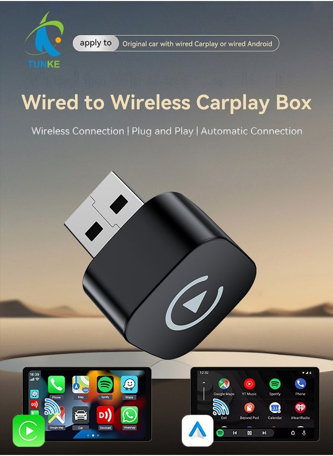 TUNKE 2-in-1 Wireless CarPlay & Android Auto Adapter – Bluetooth 5.0 + 5G WiFi, Plug & Play USB Dongle (Silver) for Cars with Wired CarPlay System  - Image 1