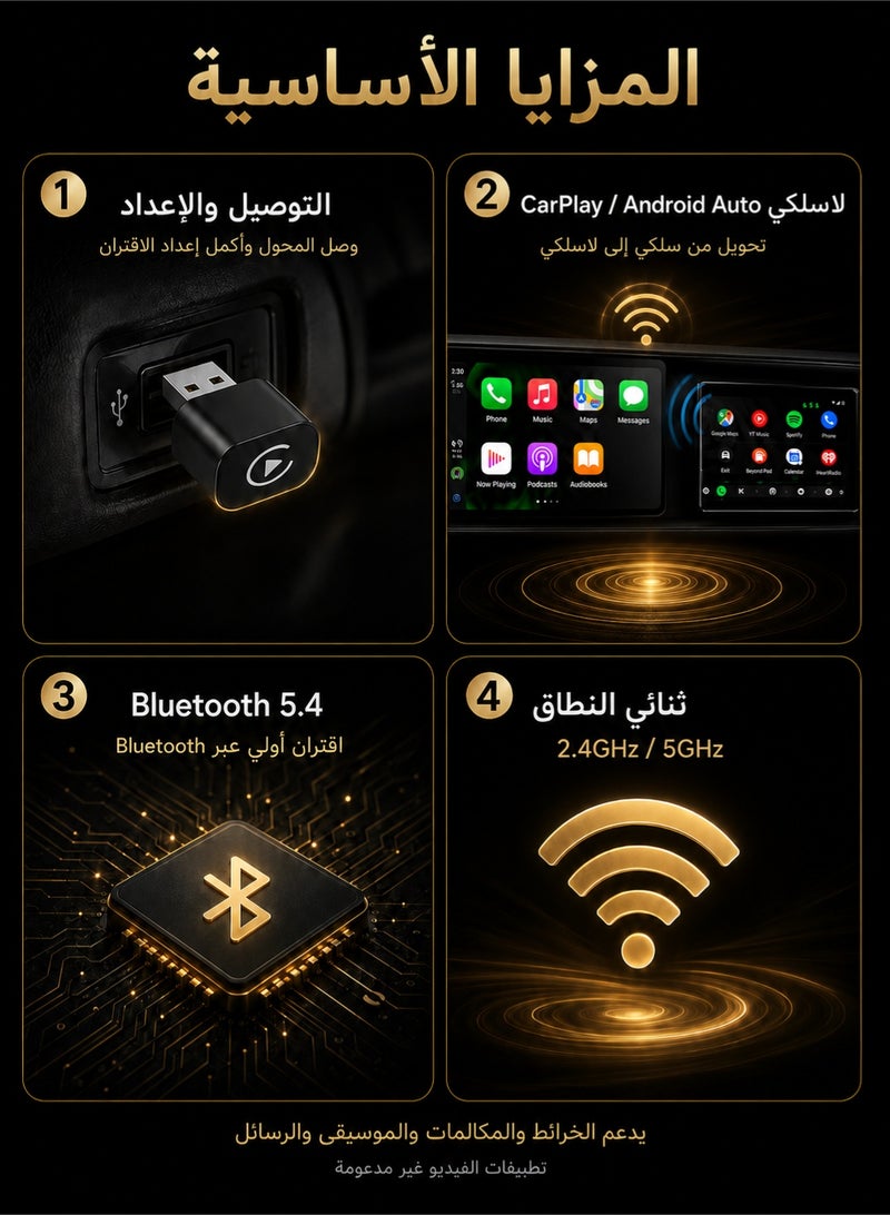 TUNKE 2-in-1 Wireless CarPlay & Android Auto Adapter for Cars with Factory Wired CarPlay or Android Auto, Bluetooth 5.4, Dual-Band 2.4GHz/5GHz Wi-Fi, USB-A Dongle with USB-C Adapter - Image 5