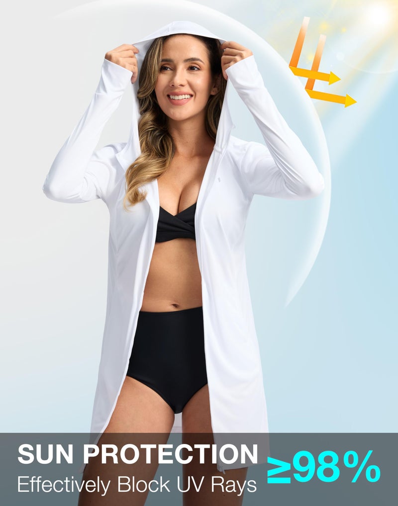 Soothfeel Women's UPF 50+ Swim Cover Up Sun Protection Hoodie SPF Lightweight Jacket Long Sleeve Beach Cover Ups for Women (White,XL) - Image 2