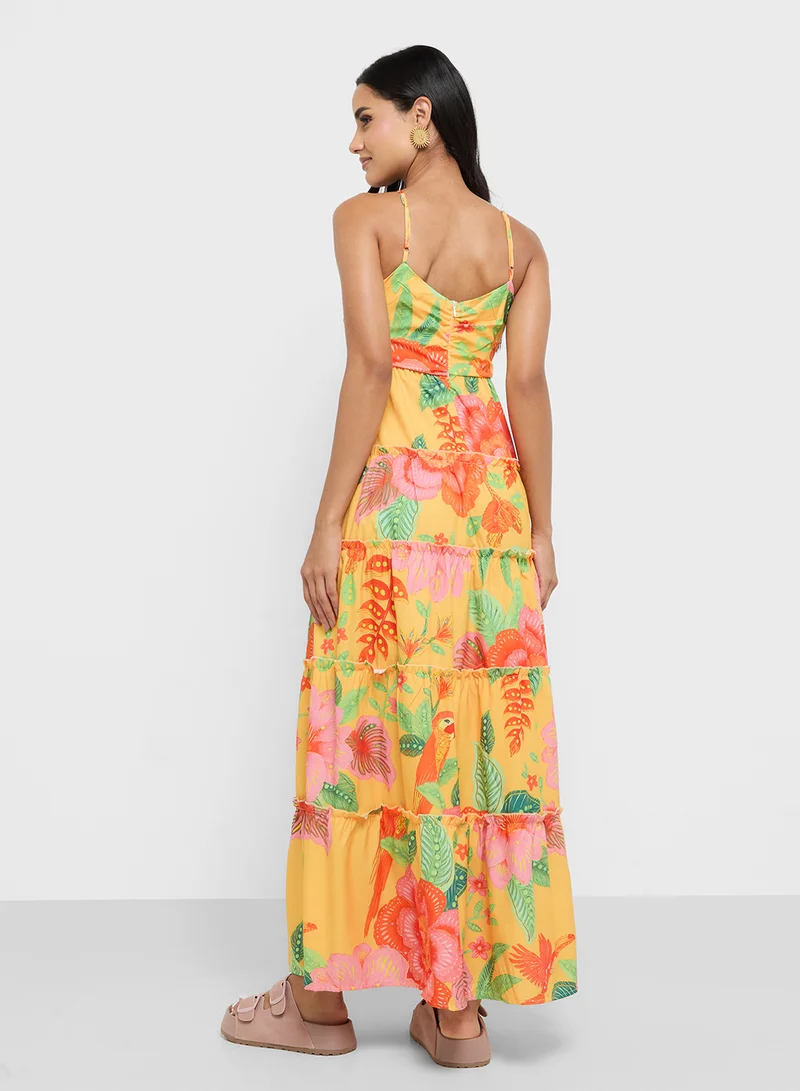 جينجر Halter Neck Floral Tiered Sundress