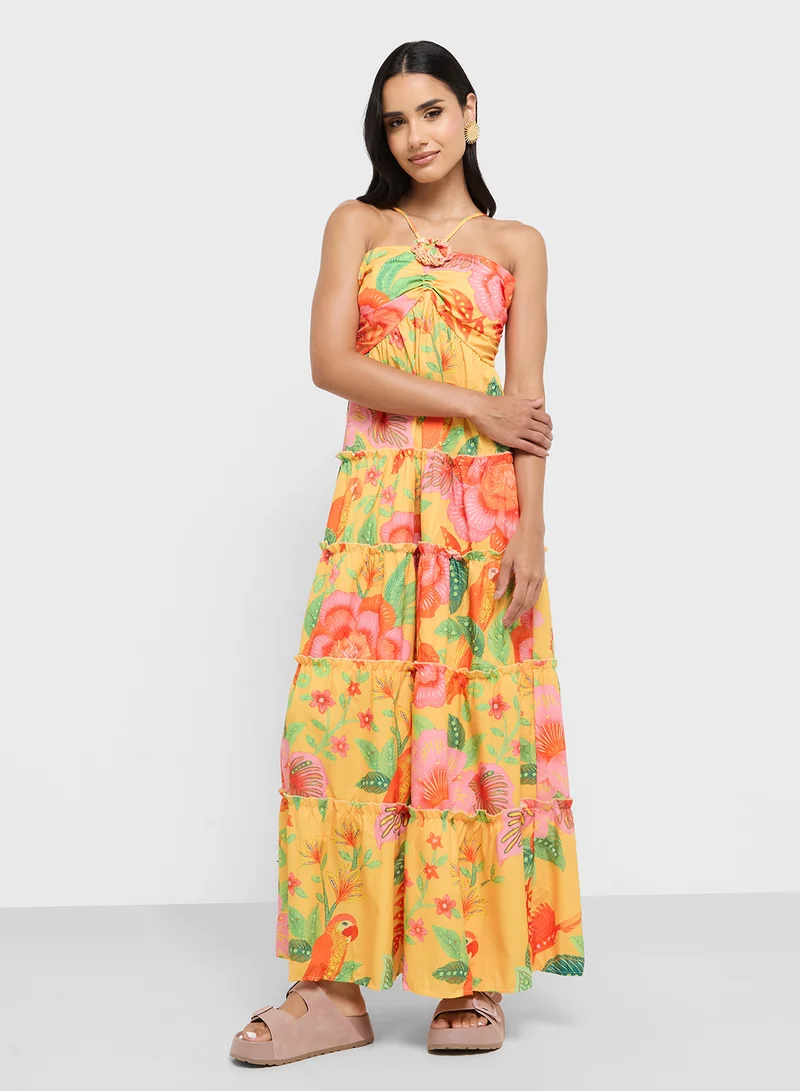 جينجر Halter Neck Floral Tiered Sundress