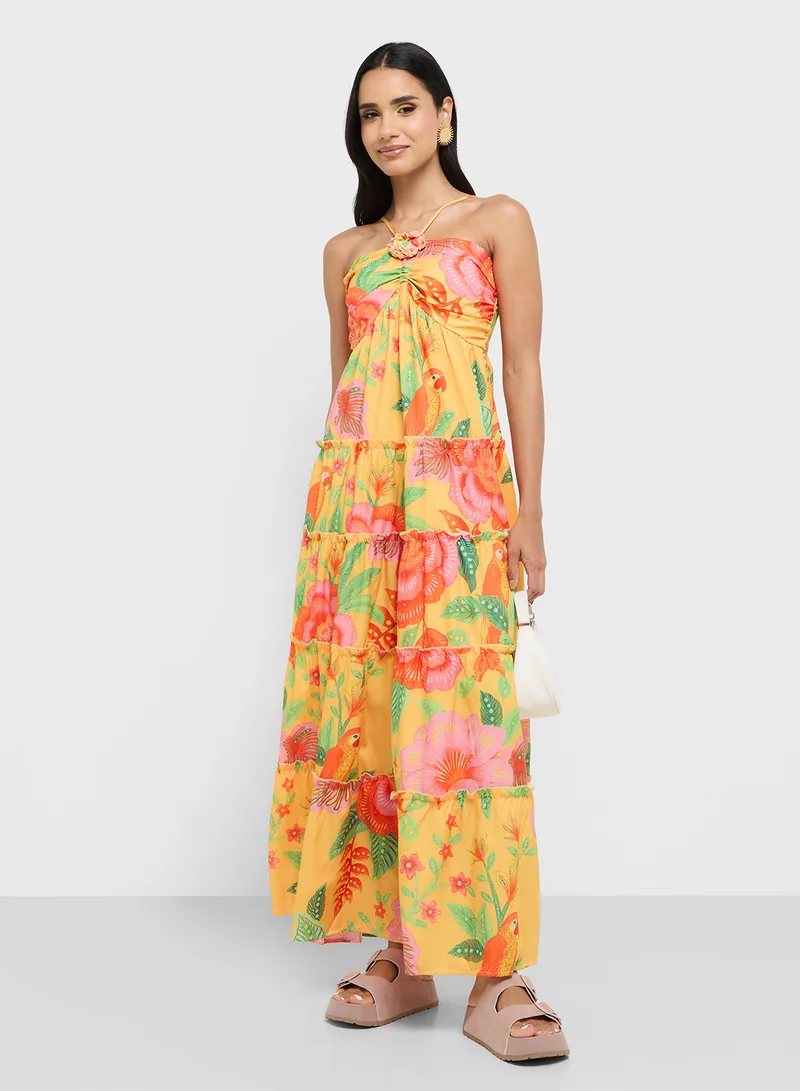 Ginger Halter Neck Floral Tiered Sundress