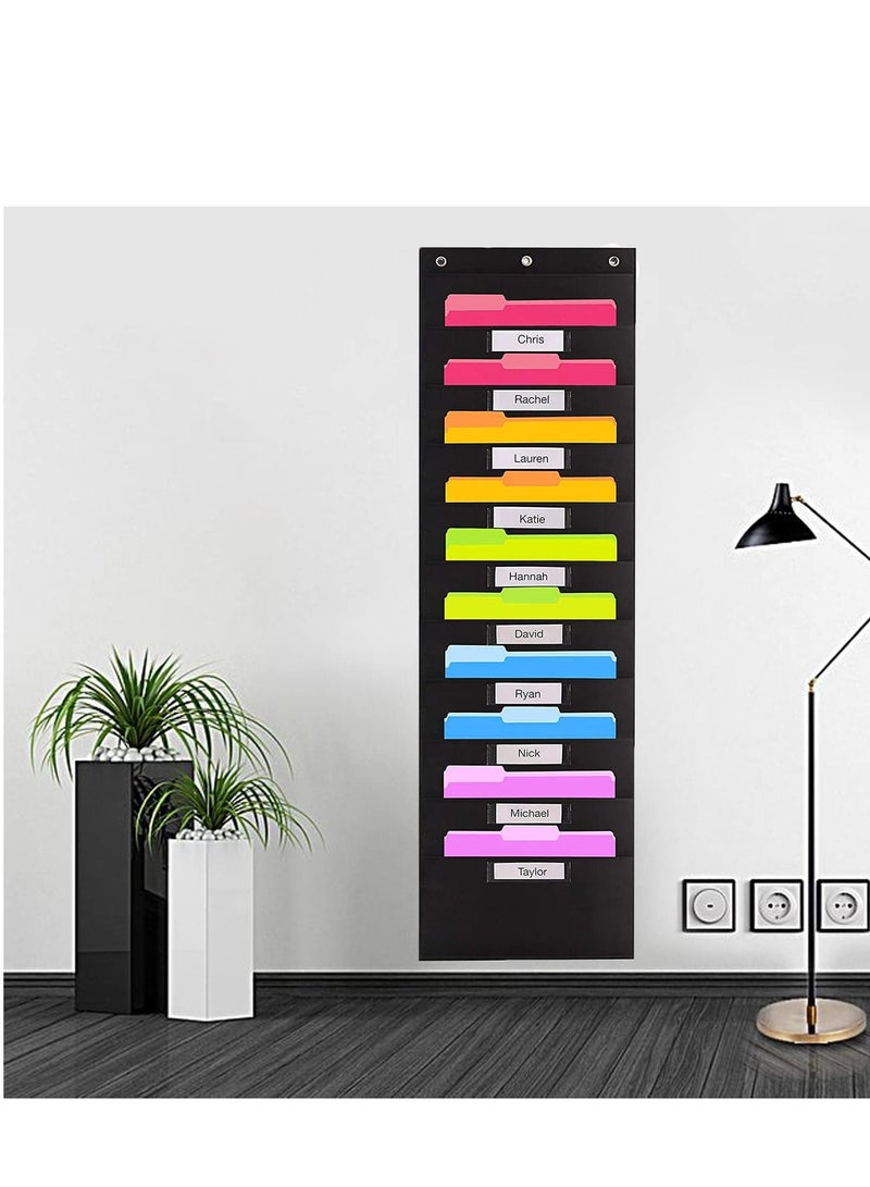 KASTWAVE 2 قطع من ملفات الحائط المعلقة، 20 جيب منظم لتخزين المخططات مع 6 روابط فوق الباب/الحائط، تنسيق أوراق المكتب للمجلات، ملفات، تنظيم المدرسة/المنزل/الفصول الدراسية - Image 3