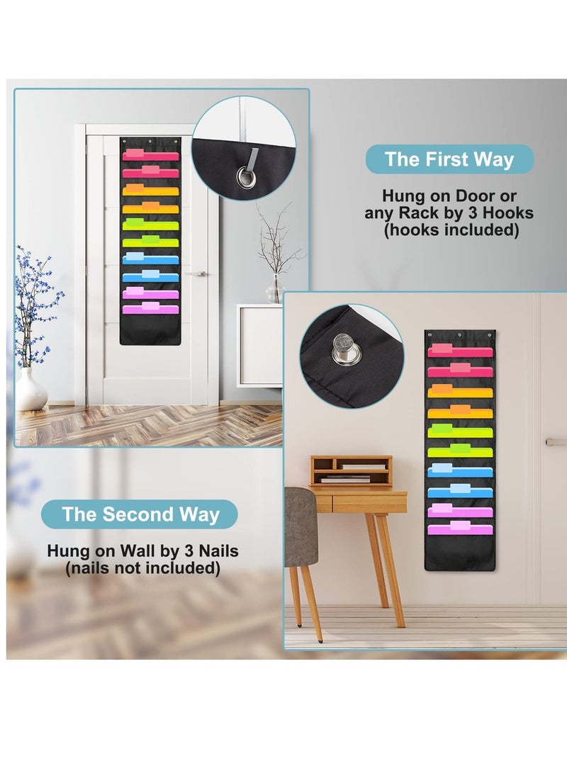 KASTWAVE 2 قطع من ملفات الحائط المعلقة، 20 جيب منظم لتخزين المخططات مع 6 روابط فوق الباب/الحائط، تنسيق أوراق المكتب للمجلات، ملفات، تنظيم المدرسة/المنزل/الفصول الدراسية - Image 5