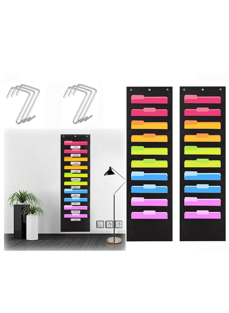 KASTWAVE 2 قطع من ملفات الحائط المعلقة، 20 جيب منظم لتخزين المخططات مع 6 روابط فوق الباب/الحائط، تنسيق أوراق المكتب للمجلات، ملفات، تنظيم المدرسة/المنزل/الفصول الدراسية - Image 1
