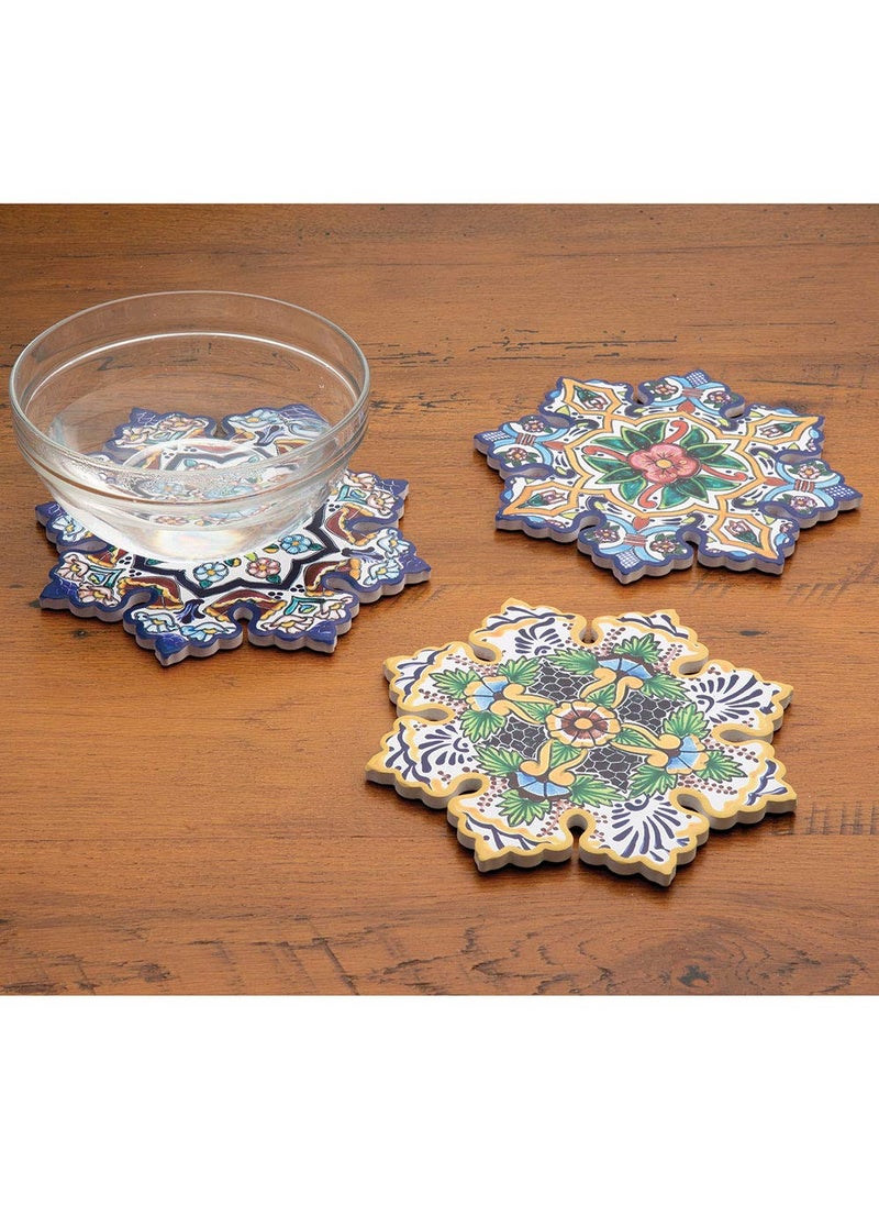Bits and Pieces Bits and Pieces  Set of Three Majolica Designer Trivets  Colorful Hot Dish Table Cover 