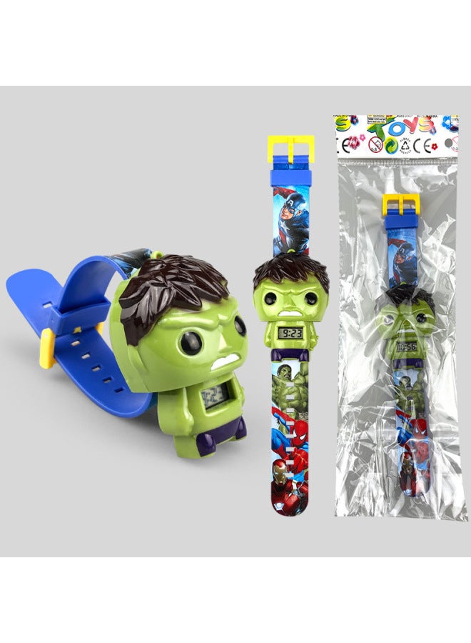 Children's Cartoon Toys Electronic Retractable Watch Deformation Anime Electronic Watch Boys Girls Toys Electronic Watches-Color:Opp Bagged Telescopic Hulk  - Image 1