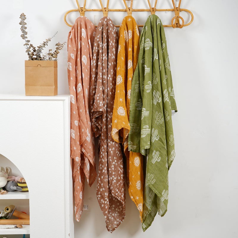 CoolaPeach 4 Set Muslin Swaddle Blankets for Newborn Baby Boys, Girls,Receiving Blankets-Cute Soft Print Baby Towel Wrap 120x110cm Baby(Cactus) - Image 5
