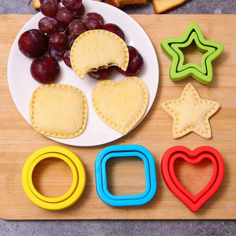 BakingWorld Sandwich Cutter and Sealer,Set of 4 Bread Sandwich Decruster Pancake Maker DIY Cookie Cutters for Kids Bento Box,Round Heart Star Square Shapes Sandwich Decruster Press Mold - Image 4