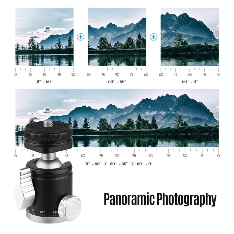2-in-1 1/4 Screw Cold Shoe Mount Ball Head Dual Use Mini Ball Head 360° Rotatable Aluminum Alloy Ball Head for Camera Phone Holder Tripod - Image 4