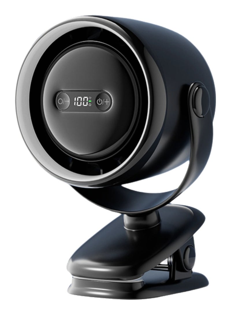 Portable Clip-On Circulation Fan GF15-J with LED Display, Silent Motor, 7200mAh Battery, Night Light – Black  - Image 1