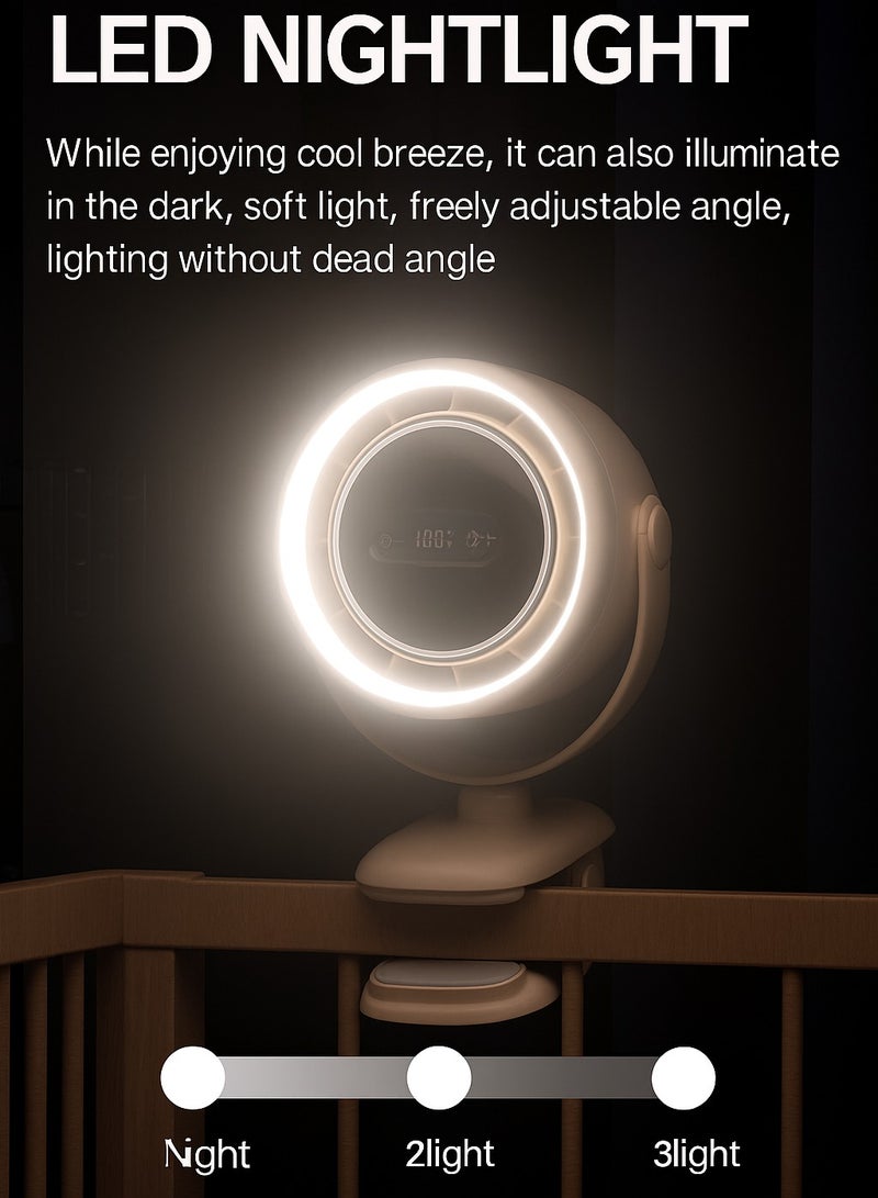 Portable Clip-On Circulation Fan GF15-J with LED Display, Silent Motor, 7200mAh Battery, Night Light – Black  - Image 2