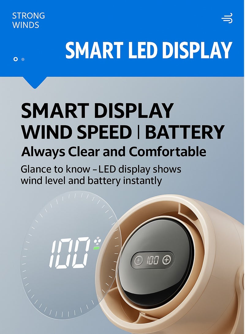 Portable Clip-On Circulation Fan GF15-J with LED Display, Silent Motor, 7200mAh Battery, Night Light – Black  - Image 3