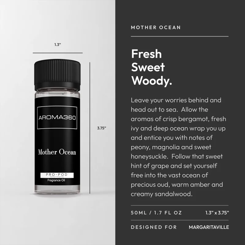 Aroma360  Mother Ocean Pro-Pod Oil Blend - Hotel Inspired for Luxury Essential Oil Diffusers - Aromatherapy Scent Diffuser Oil - Ocean, Peony, and Sandalwood - 50 mL, 1.7 fl oz  | Best Price UAE