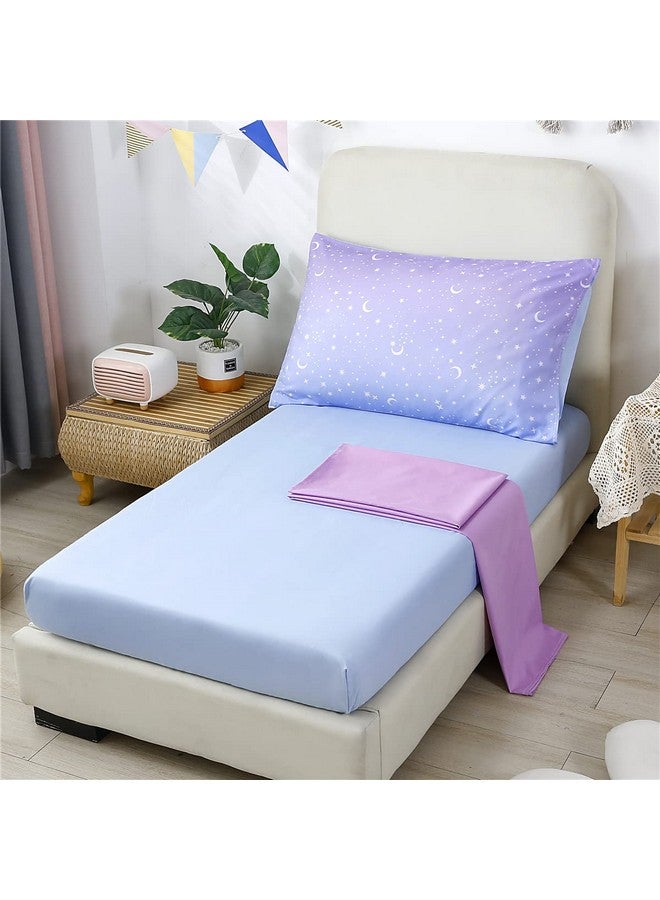 URBONUR 4 Piece Toddler Bedding Set for Girls Glitter Purple Orange Toddler Bedding Set Gradient Stars Print Girls Bedding Toddler Comforter Set - Image 3