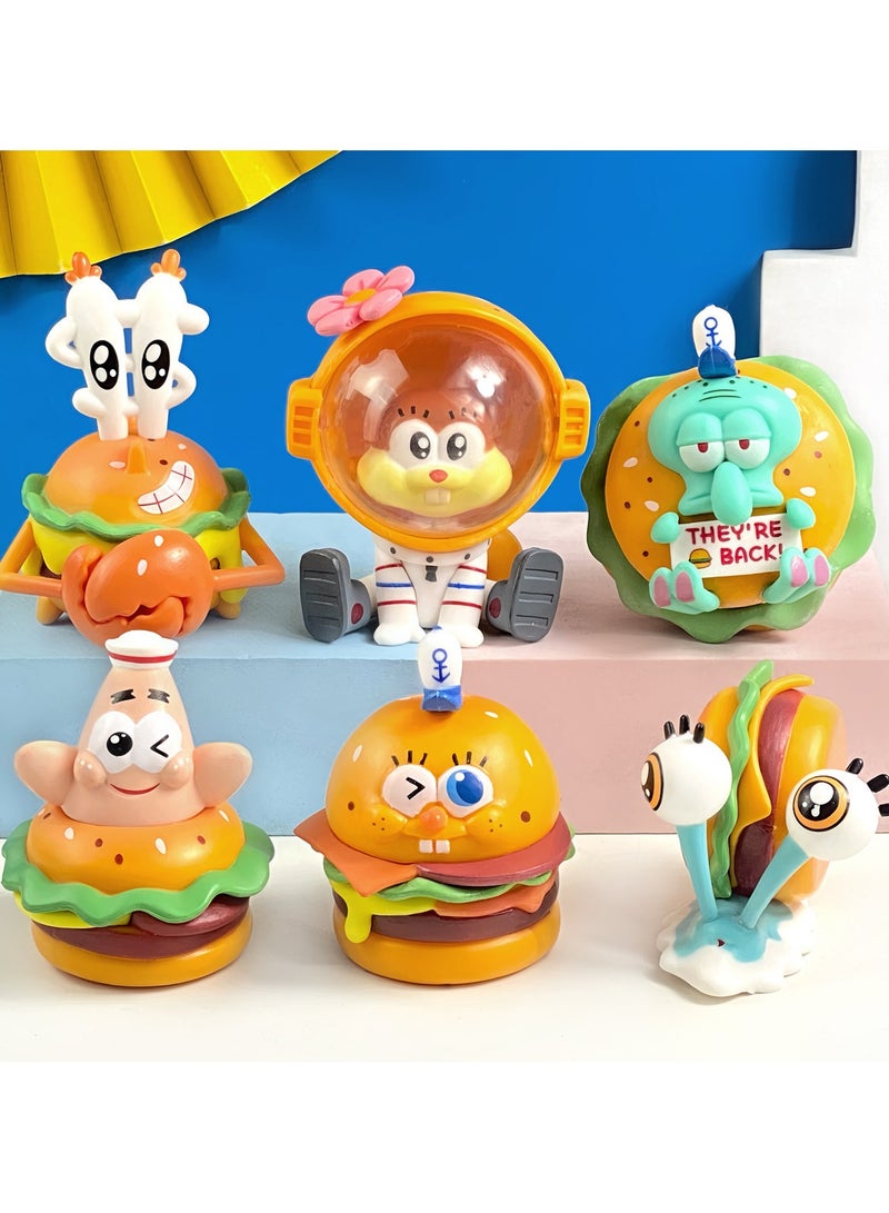 general 6 Pieces of SpongeBob SquarePants Delicious Crab Castle Image Toy Character Model Anime PVC Model Decorations Gifts Home Decoration, 10cm - Image 1