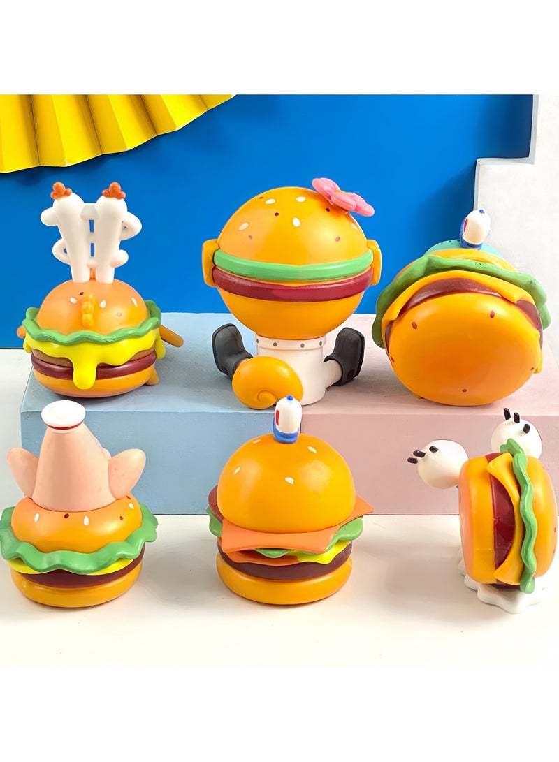 general 6 Pieces of SpongeBob SquarePants Delicious Crab Castle Image Toy Character Model Anime PVC Model Decorations Gifts Home Decoration, 10cm - Image 3