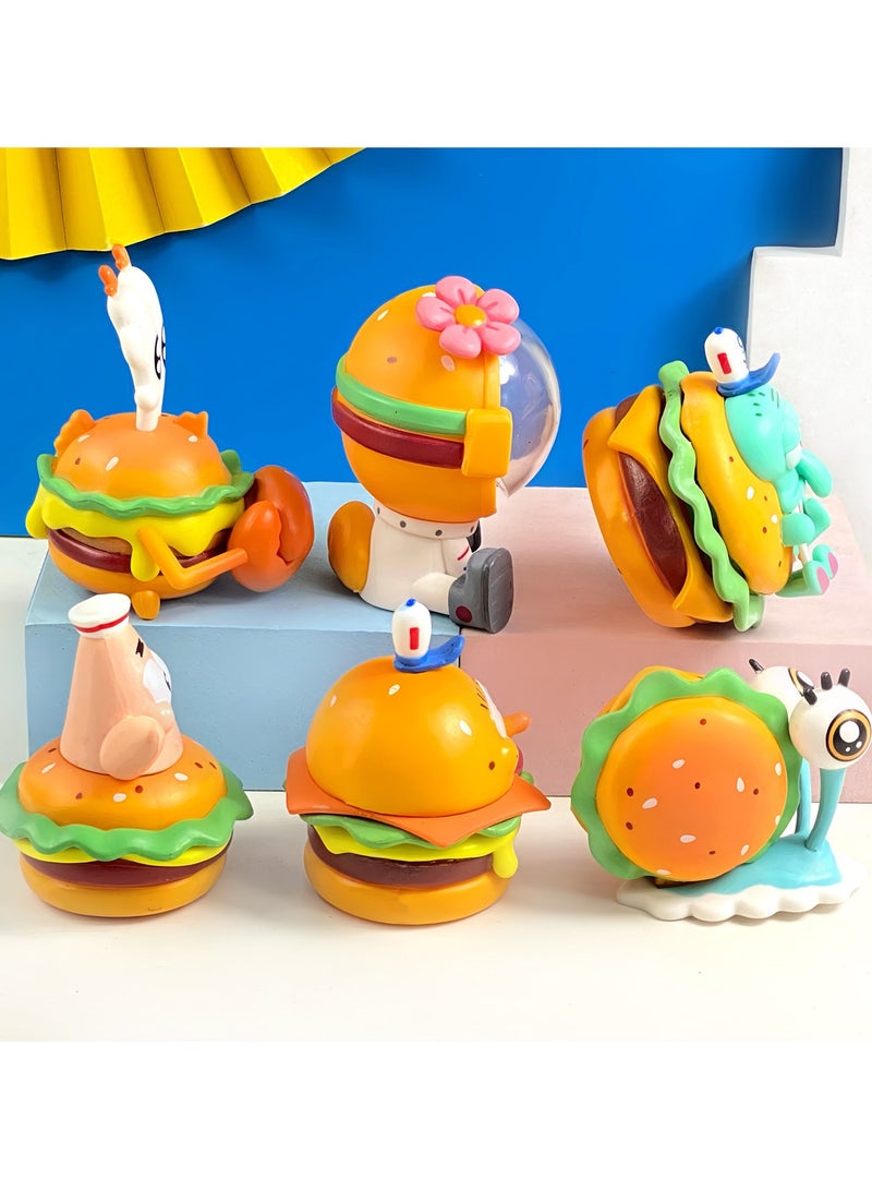 general 6 Pieces of SpongeBob SquarePants Delicious Crab Castle Image Toy Character Model Anime PVC Model Decorations Gifts Home Decoration, 10cm - Image 2