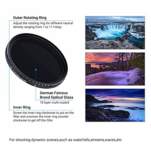 JJC فلتر JJC 67mm ND ND2-2000 VND متغير الكثافة المحايدة القابل للتعديل لكاميرات سوني FE 24mm f1.4، FE 20mm f1.8 G، سيغما 16mm f1.4، 35mm f1.4، كانون EF-S 10-18mm وغيرها من العدسات ذات خيط الفلتر 67mm - Image 3