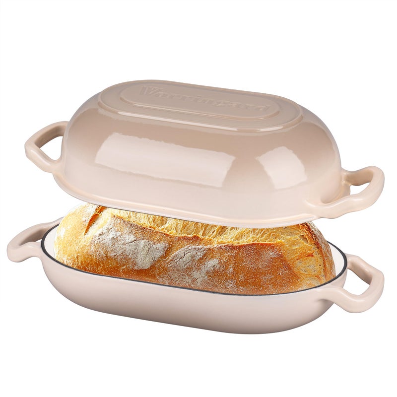 VORRINGARD Enameled Cast Iron Sourdough Bread Oven, Dutch Oven, Loaf Cast Iron Bread Pan for Homemade Bread Baking, Meatloaf Pan with Lid, 5QT, Latte - Image 1