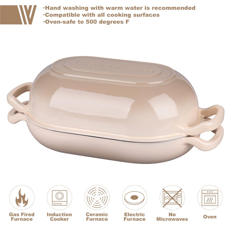 VORRINGARD Enameled Cast Iron Sourdough Bread Oven, Dutch Oven, Loaf Cast Iron Bread Pan for Homemade Bread Baking, Meatloaf Pan with Lid, 5QT, Latte - Image 3