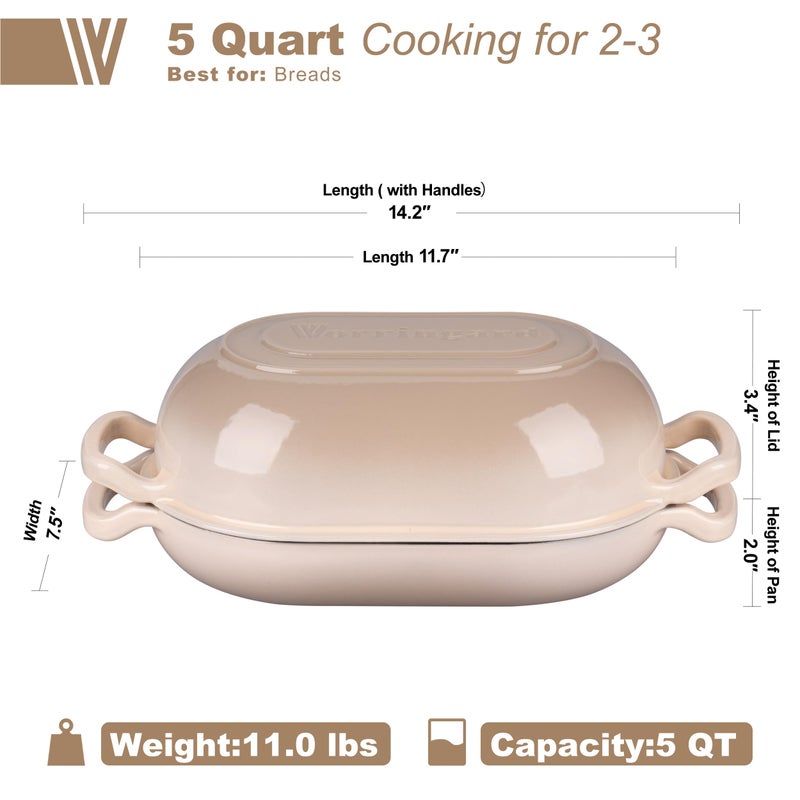 VORRINGARD Enameled Cast Iron Sourdough Bread Oven, Dutch Oven, Loaf Cast Iron Bread Pan for Homemade Bread Baking, Meatloaf Pan with Lid, 5QT, Latte - Image 2