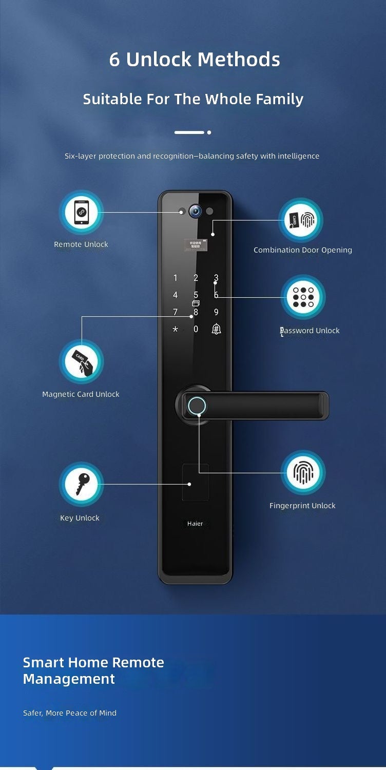 Haier V16 Smart Fingerprint Lock - Anti-Theft, Universal Electronic Door Lock - Image 4