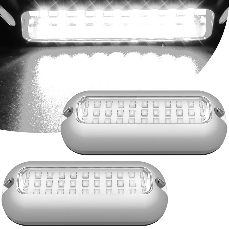 HUSUKU Mini 27LED Marine Led Lights for Boat Underwater(White), 2PCS, 3.7inch, IP68, 316 Stainless Steel, Surface Mount for Yacht Pontoon Sailboat Kayak Skiff Duck Jon Accent Bass Boat Vessel Fishing - Image 1