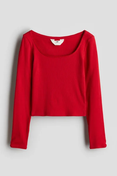 اتش اند ام Picot-Trimmed Ribbed Top