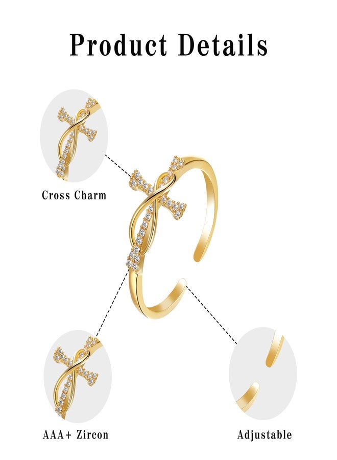 Btysun Teen Stocking Stuffers, Cross Rings for Women Adjustable Baptism Catholic Gifts Open Non Tarnish Gold Rings Christian Gifts for Women Faith Easter Jewelry - Image 5