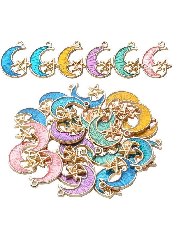 BronaGrand - 24Pcs Enamel Moon Star Charms Celestial Charms Pendants Crafts Supplies For Diy Earring Necklace Bracelet Jewelry Making Accessories6 Colors - Image 1