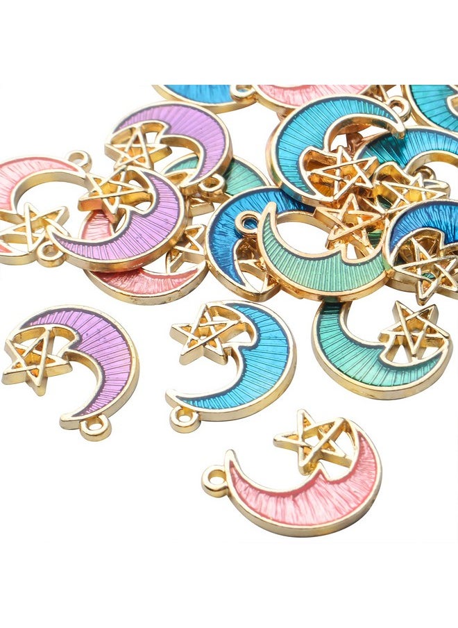 BronaGrand - 24Pcs Enamel Moon Star Charms Celestial Charms Pendants Crafts Supplies For Diy Earring Necklace Bracelet Jewelry Making Accessories6 Colors - Image 1
