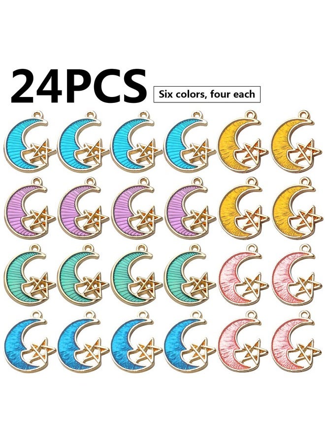 BronaGrand - 24Pcs Enamel Moon Star Charms Celestial Charms Pendants Crafts Supplies For Diy Earring Necklace Bracelet Jewelry Making Accessories6 Colors - Image 1