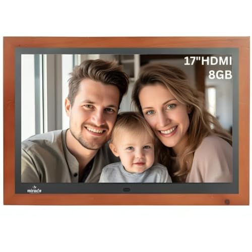 MIRACLE DIGITAL 17 inch HDMI Wooden Dark Hi-Def Digital Photo Frame with Premium Mirror Finish,USB,SD Card,USB, Remote Photos Slide Show,Video in-Built 8GB Memory 2GB RAM Built-in 2 Stereo Speakers - Image 1