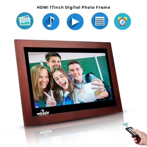 MIRACLE DIGITAL 17 inch HDMI Wooden Dark Hi-Def Digital Photo Frame with Premium Mirror Finish,USB,SD Card,USB, Remote Photos Slide Show,Video in-Built 8GB Memory 2GB RAM Built-in 2 Stereo Speakers - Image 5