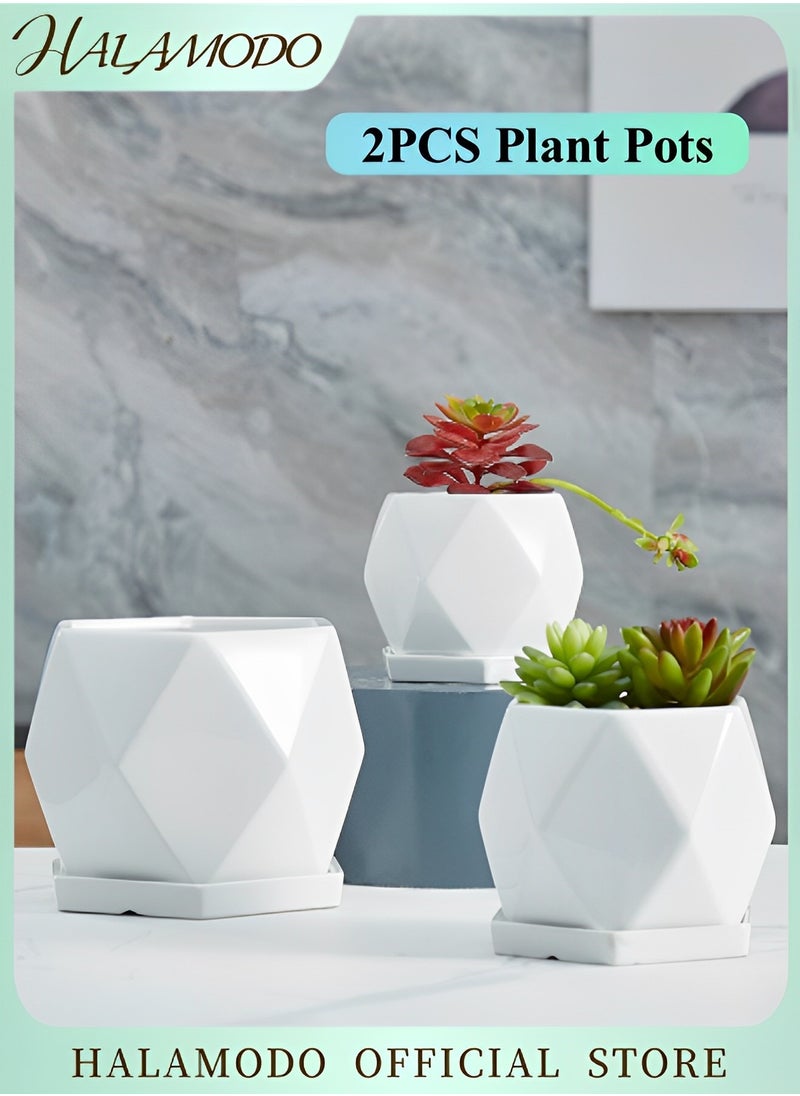 HALAMODO - 2PCS Plant Pots Ceramic Flower Planters Indoor Modern Succulents Containers with Drainage Hole and Saucer Decoration for Home Office - Image 1