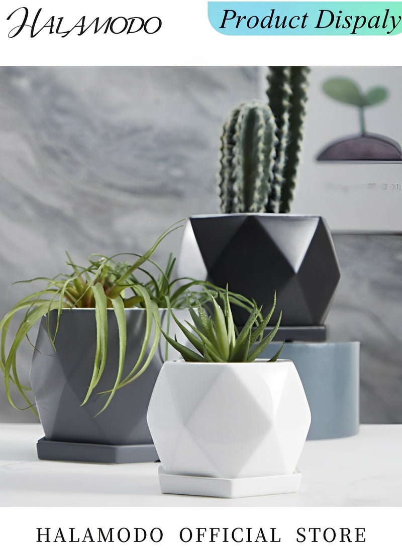 HALAMODO - 2PCS Plant Pots Ceramic Flower Planters Indoor Modern Succulents Containers with Drainage Hole and Saucer Decoration for Home Office - Image 1