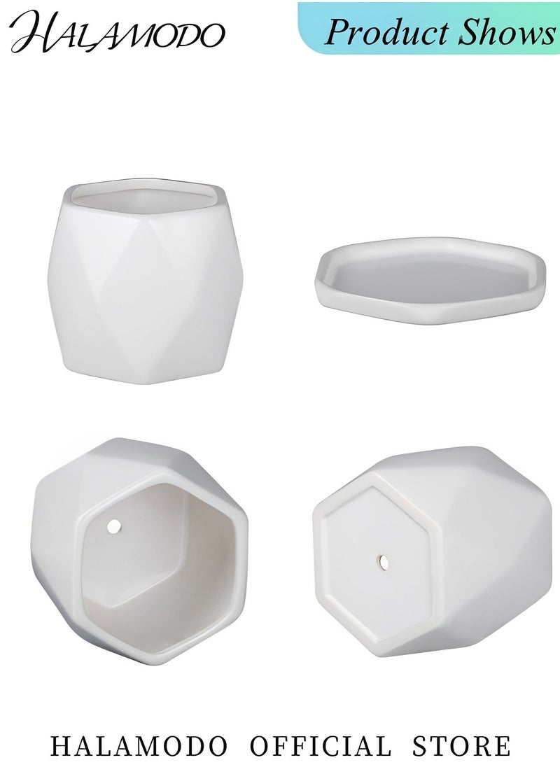 HALAMODO - 2PCS Plant Pots Ceramic Flower Planters Indoor Modern Succulents Containers with Drainage Hole and Saucer Decoration for Home Office - Image 1