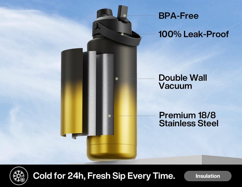 POWCAN 40 oz Insulated Water Bottle with 2-in-1 Straw and Spout Lid, Keep Cold 24H, Leak-Proof, BPA-Free, Double Wall Stainless Steel Water Bottle for Sports, Gym, Travel, Gift, and School (King) - Image 3