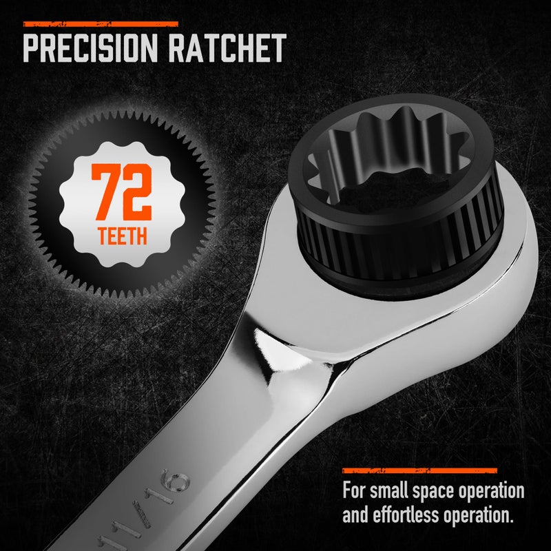 HORUSDY 26-Piece Ratcheting Wrench Set | Metric and SAE | Ratchet Combination Wrenches Set with Organizer | 72-Tooth | Chrome Vanadium Steel | 6-19 mm & 1/4â€ to 3/4â€œ (13-Piece Metric&SAE) - Image 4